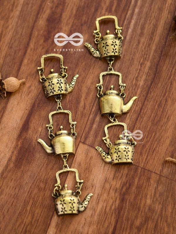The Layered Kettle Danglers (Golden) - Oxidised Boho Earrings