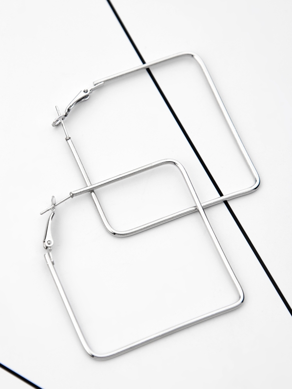 The Everyday Chic - Oversized Rectangle Hoops - Silver