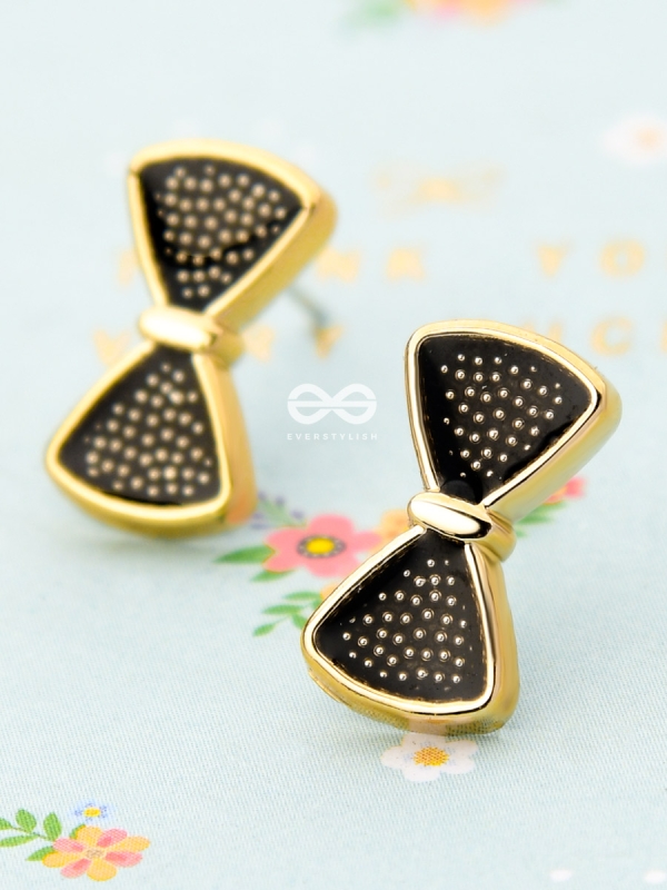 The Little Enamel Bowknot Studs - Black - Tiny Trinket Earrings