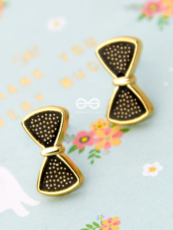 The Little Enamel Bowknot Studs - Black - Tiny Trinket Earrings