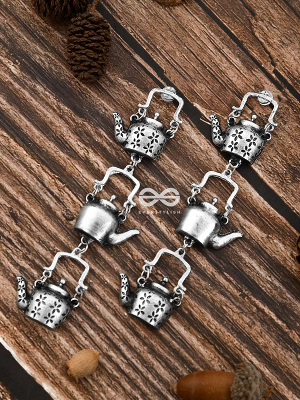 The Layered Kettle Danglers - Oxidised Boho Earrings
