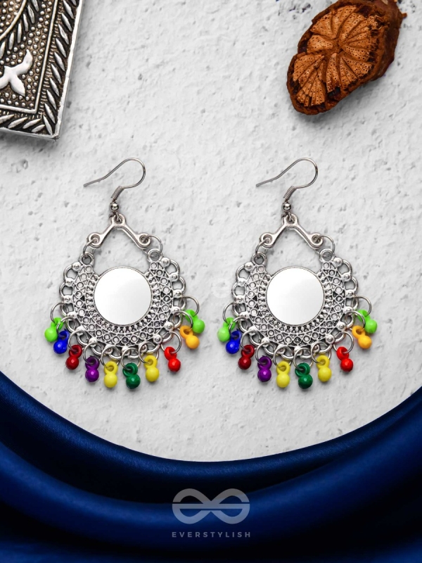 Motif Mirrors on My Ears (Multicoloured) - Oxidised Boho Earrings