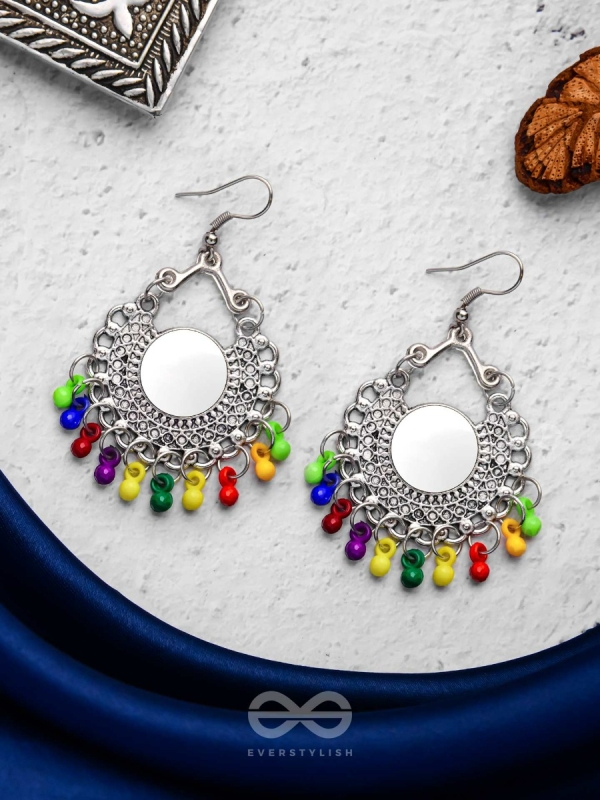 Motif Mirrors on My Ears (Multicoloured) - Oxidised Boho Earrings