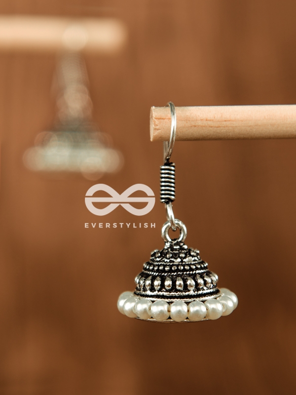 The Threaded Pearl Jhumki - Tiny Trinket Earrings