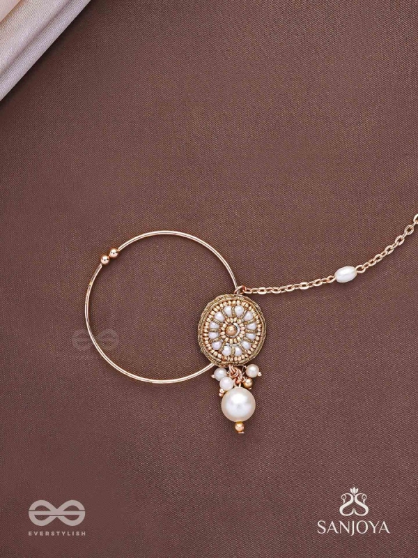 Vimrigvan - The Pristine Charm - Pearls And Beads Hand Embroidered Nath (Non-Piercing)