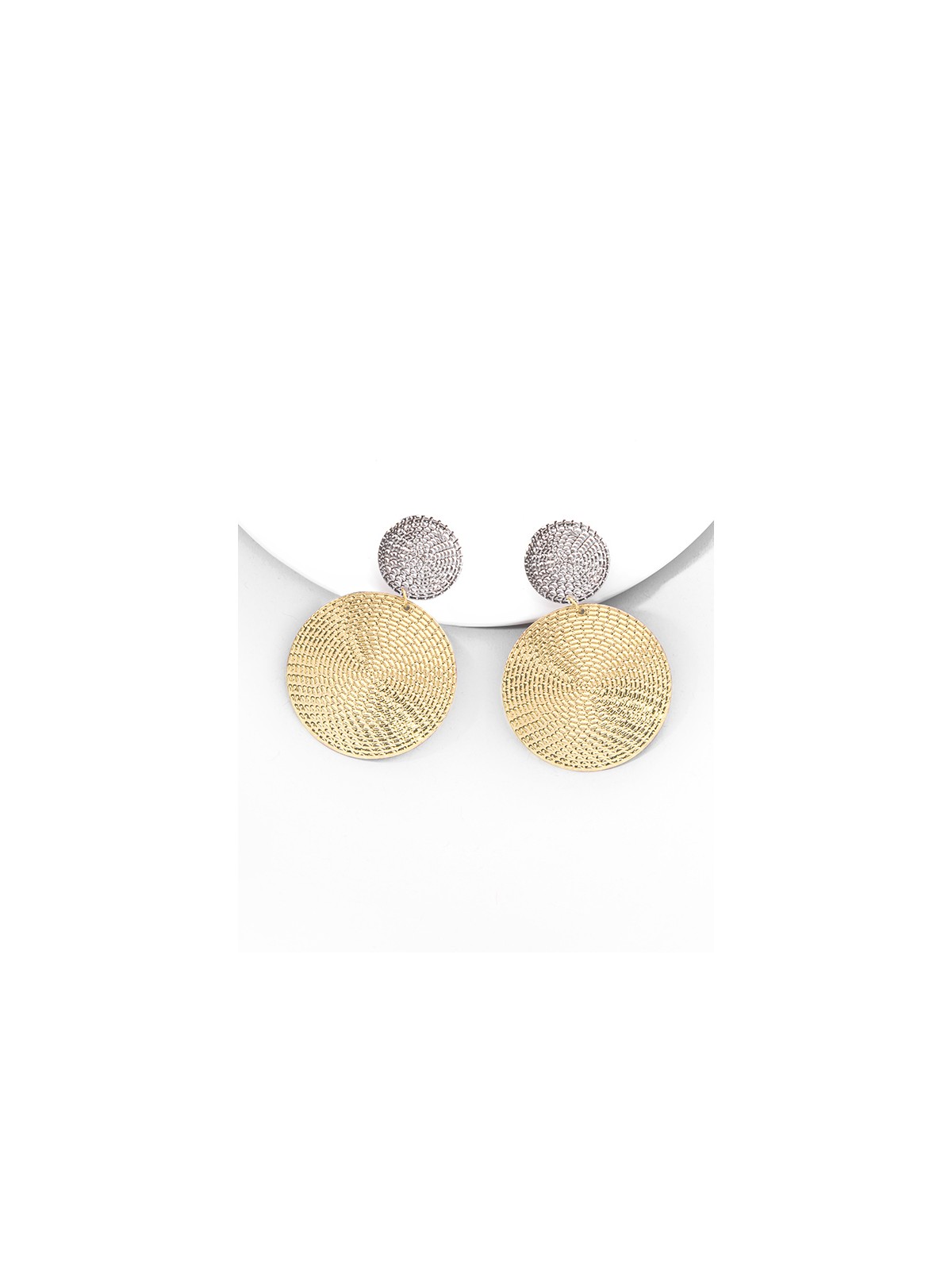 The Earthy Touch Twin Circles Golden And Silver Designer Earrings. 