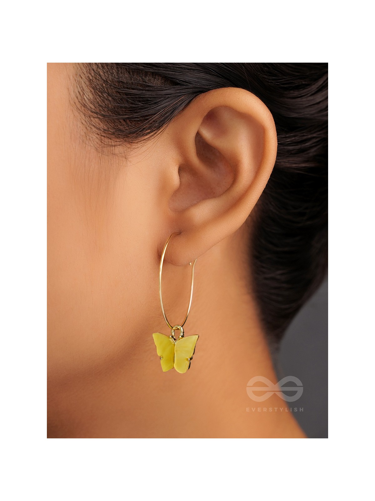 The Beauteous Butterfly Hoops (Yellow) - Golden Casual Earrings