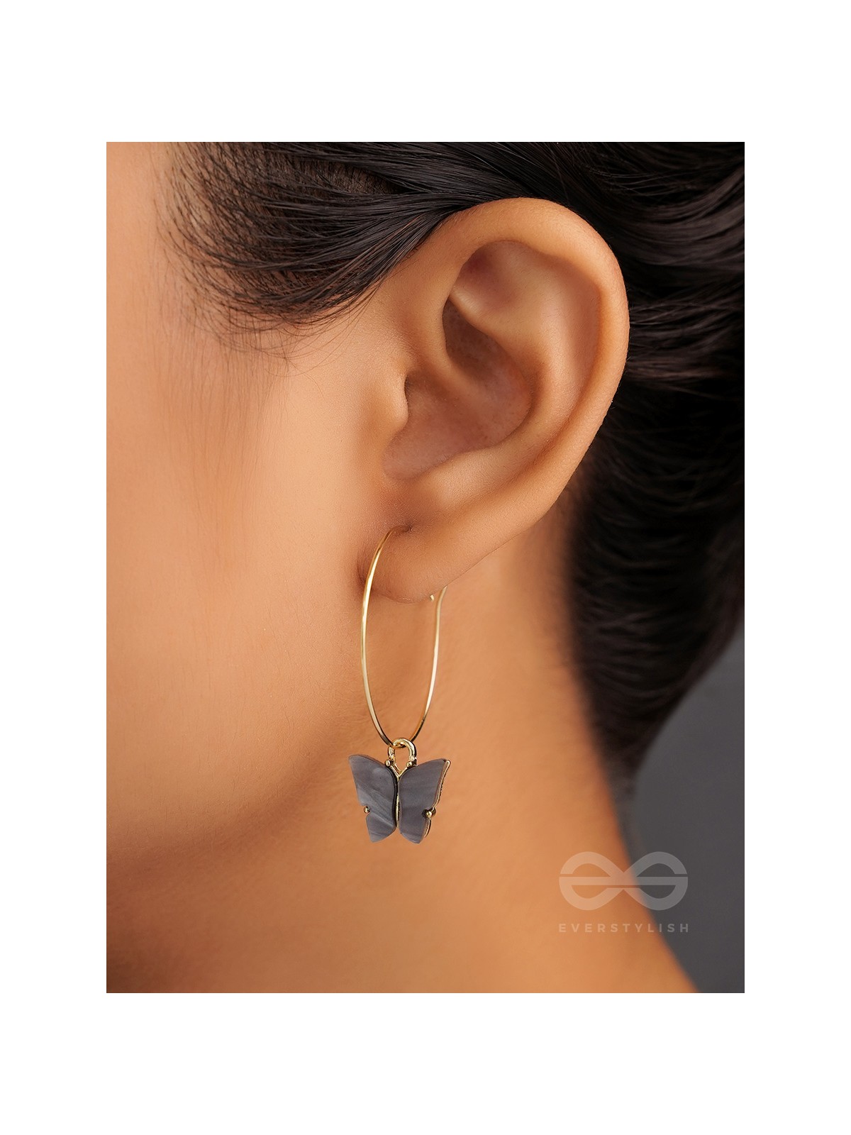 The Beauteous Butterfly Hoops (Grey) - Golden Casual Earrings