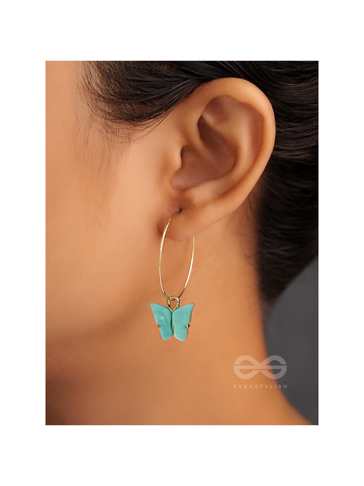 The Beauteous Butterfly Hoops (Blue) - Golden Casual Earrings