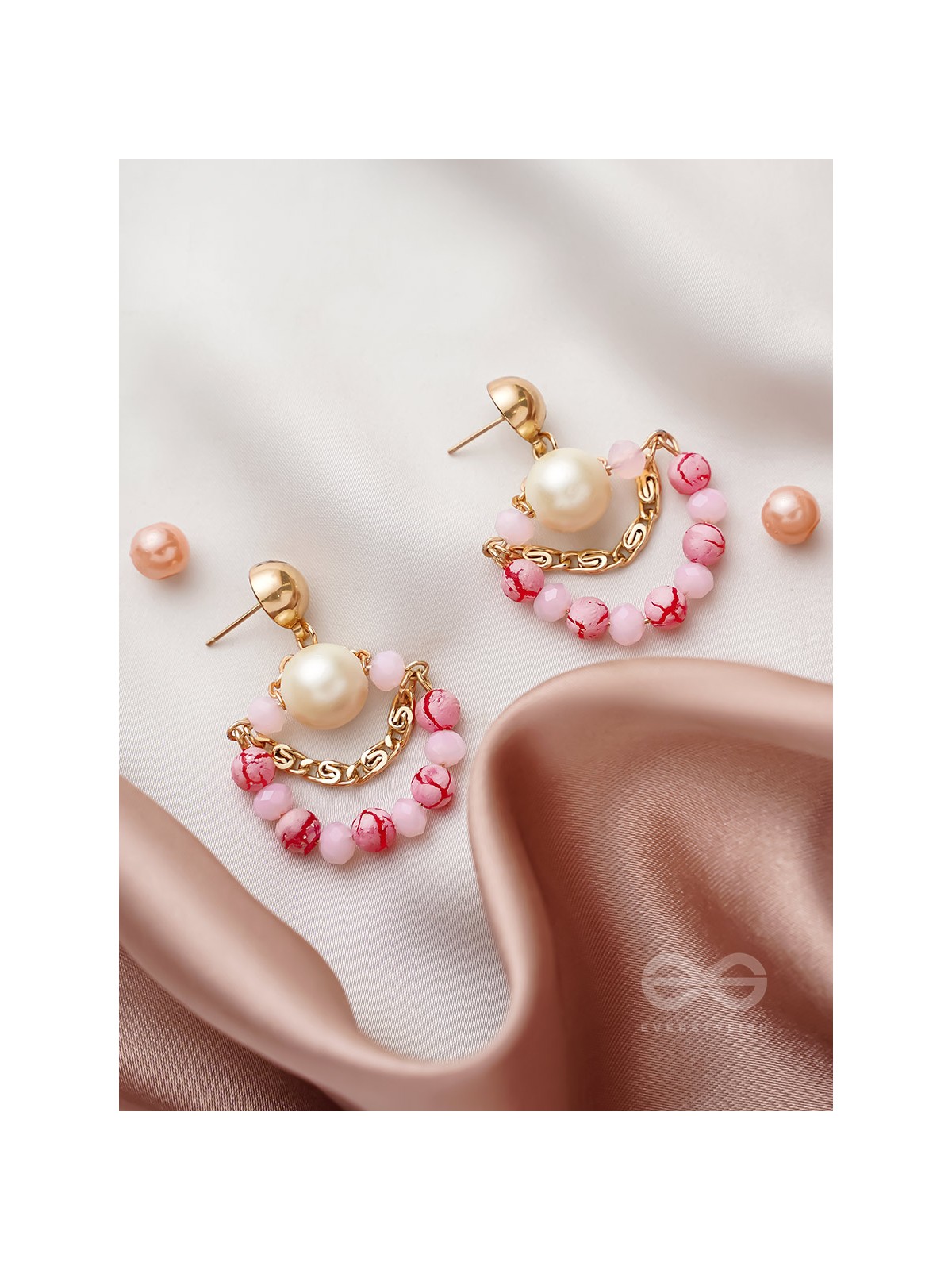 The Pink Moon- Golden Embellished Earrings