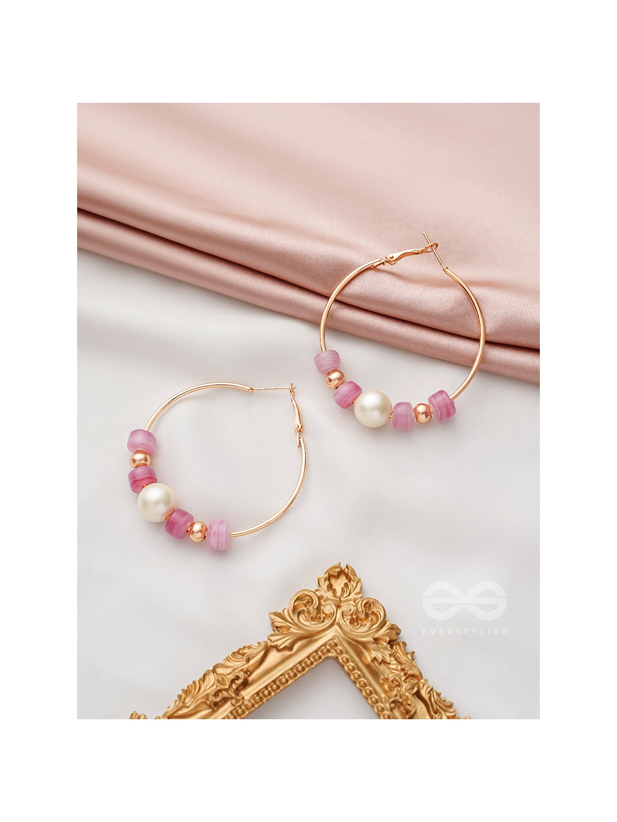 The Coral Ring- Golden Embellished Hoop Earrings