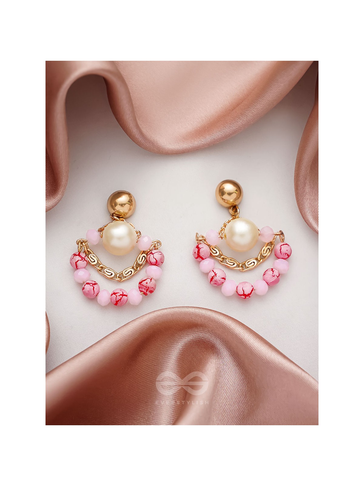 The Pink Moon- Golden Embellished Earrings