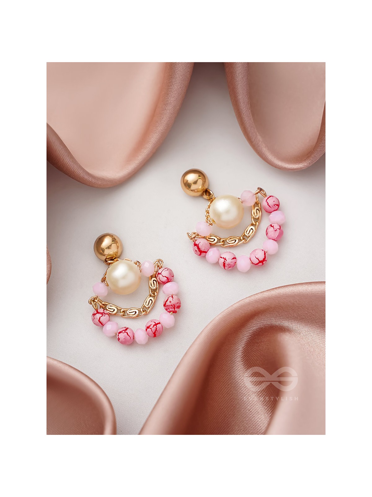 The Pink Moon- Golden Embellished Earrings