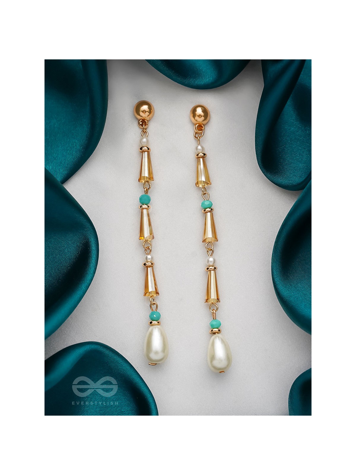 The Drooping Bells- Golden Embellished Earrings