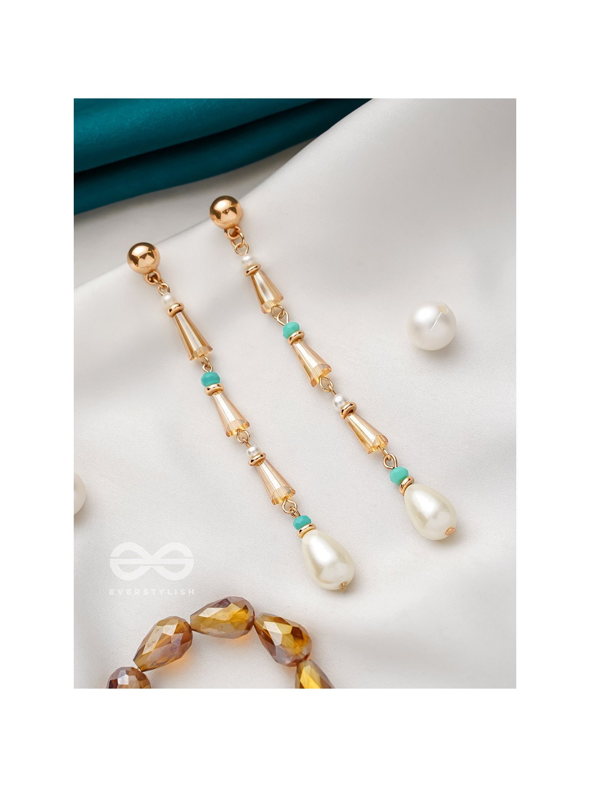 The Drooping Bells- Golden Embellished Earrings