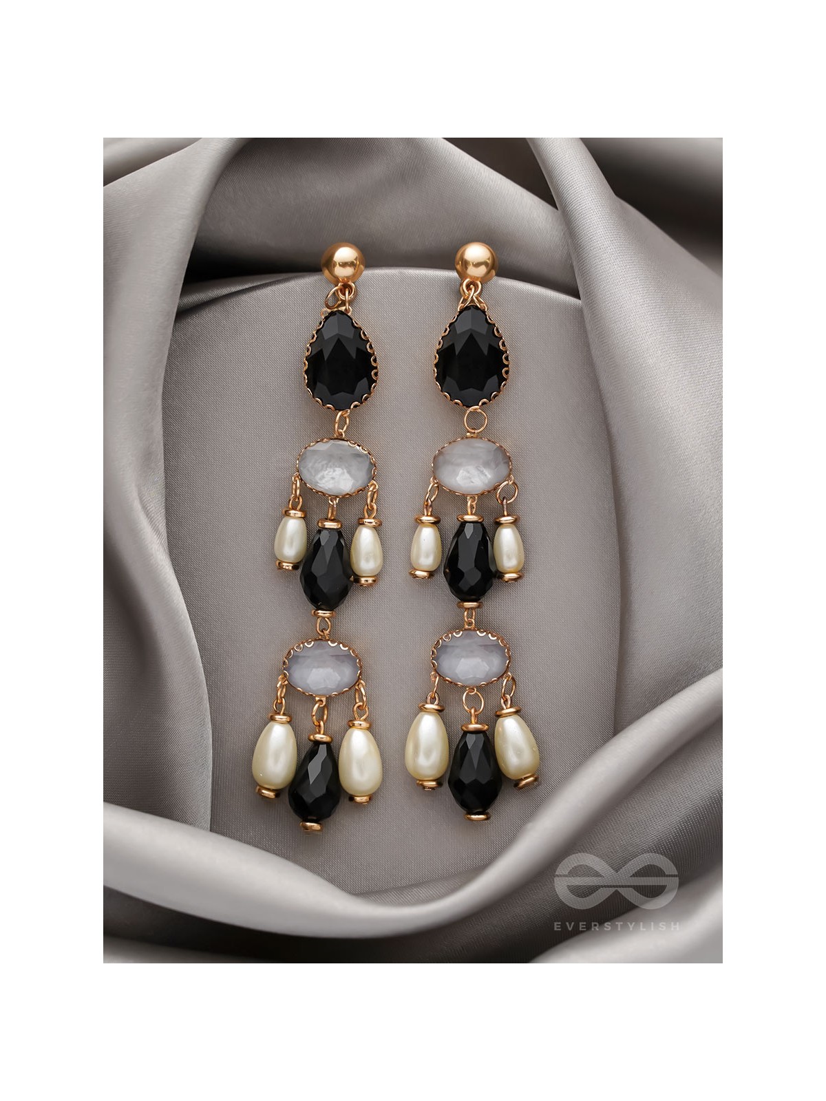 The Glazy Cascade- Golden Embellished Earrings