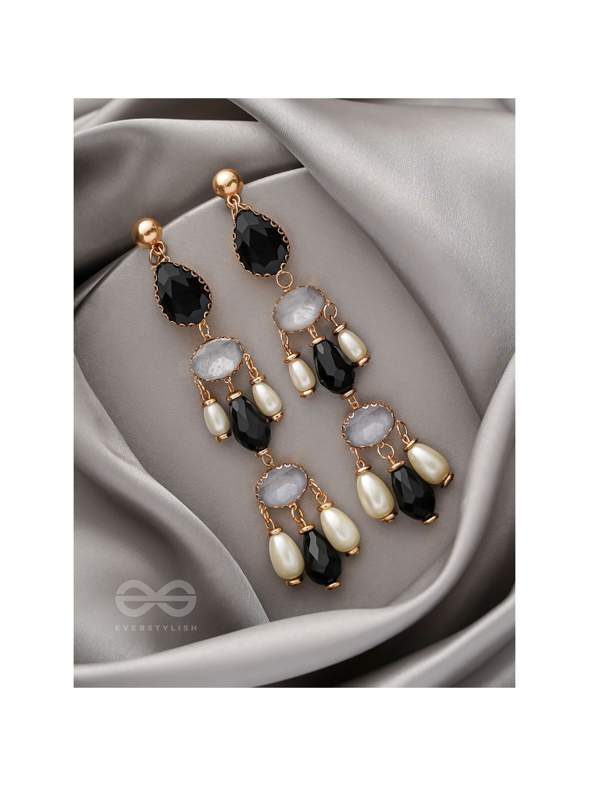The Glazy Cascade- Golden Embellished Earrings