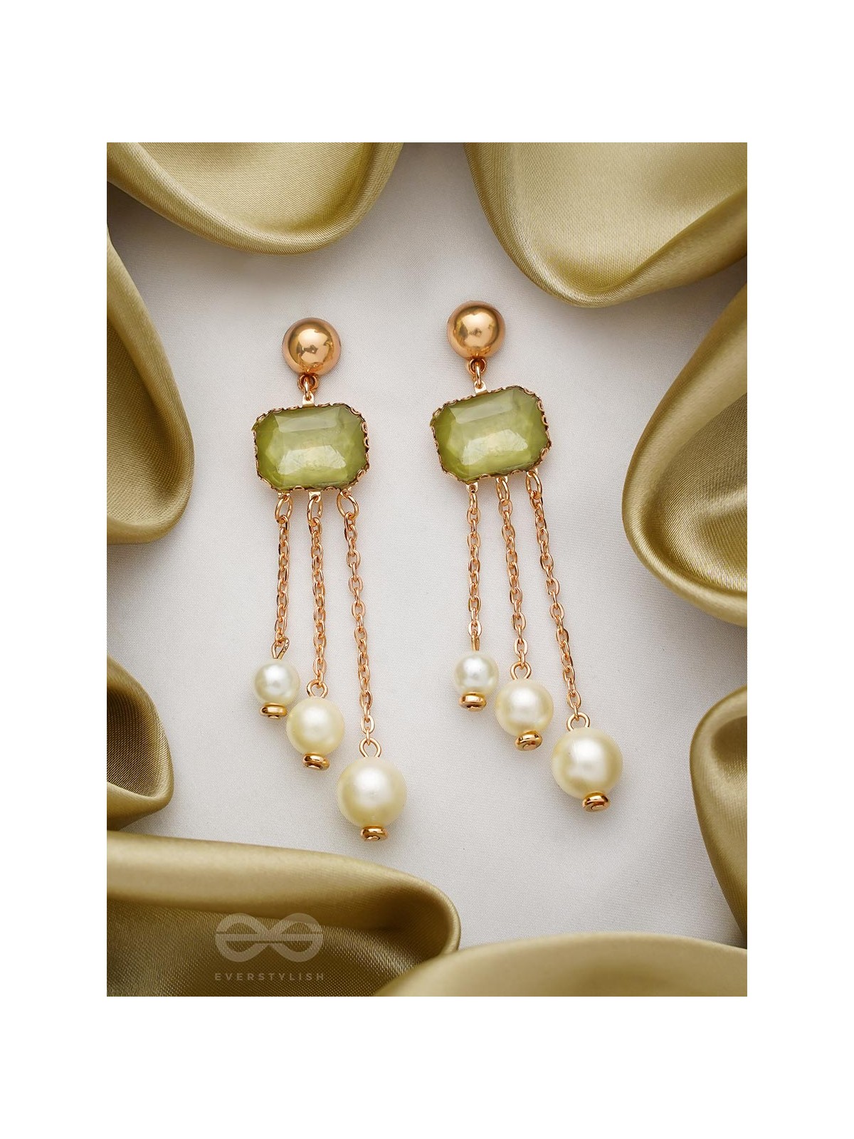 The Jade Drops- Golden Embellished Earrings