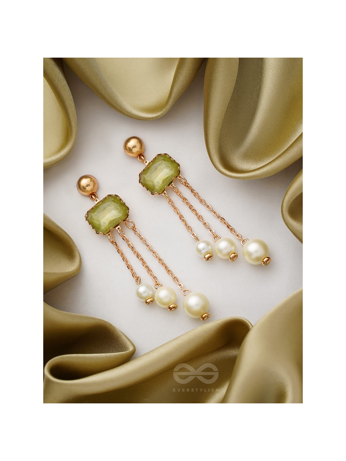 The Jade Drops- Golden Embellished Earrings