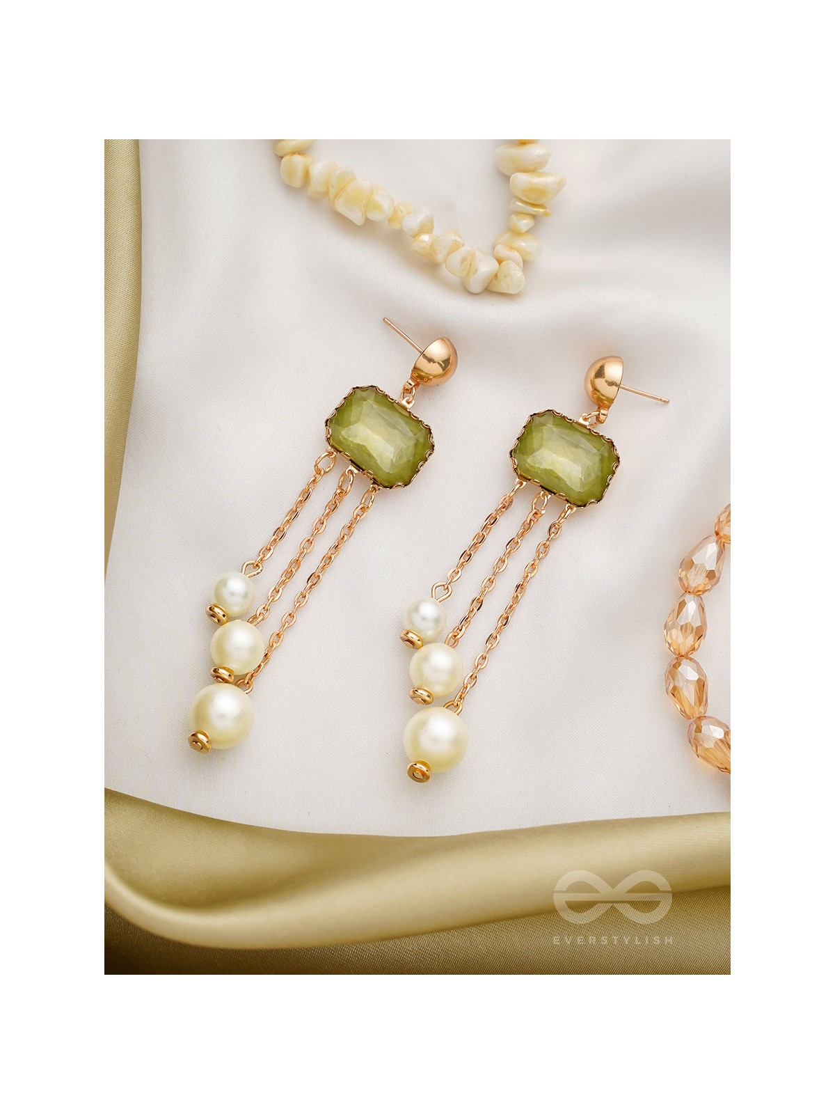The Jade Drops- Golden Embellished Earrings