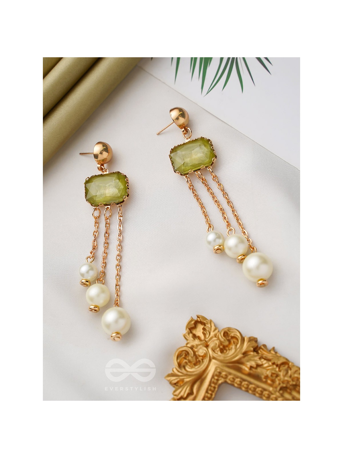 The Jade Drops- Golden Embellished Earrings