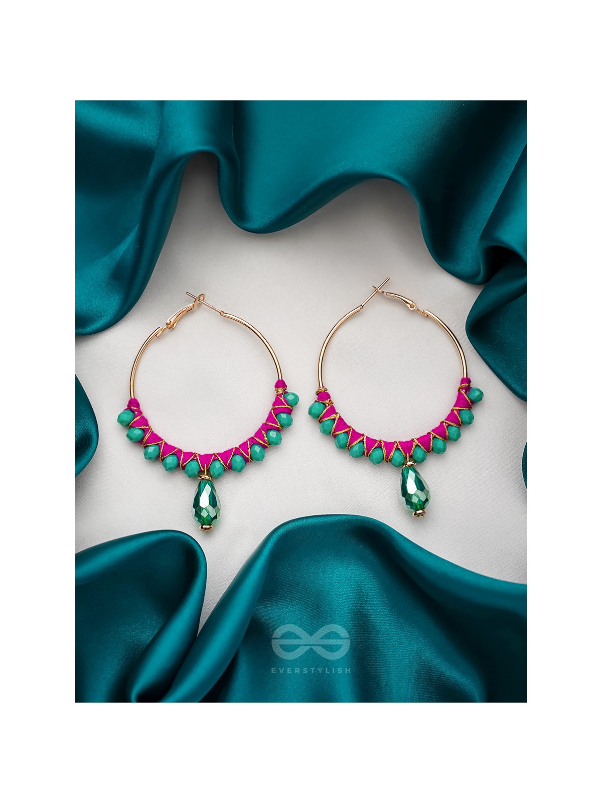 Half Moon Bay - Golden Embellished Earrings (Emerald Green)