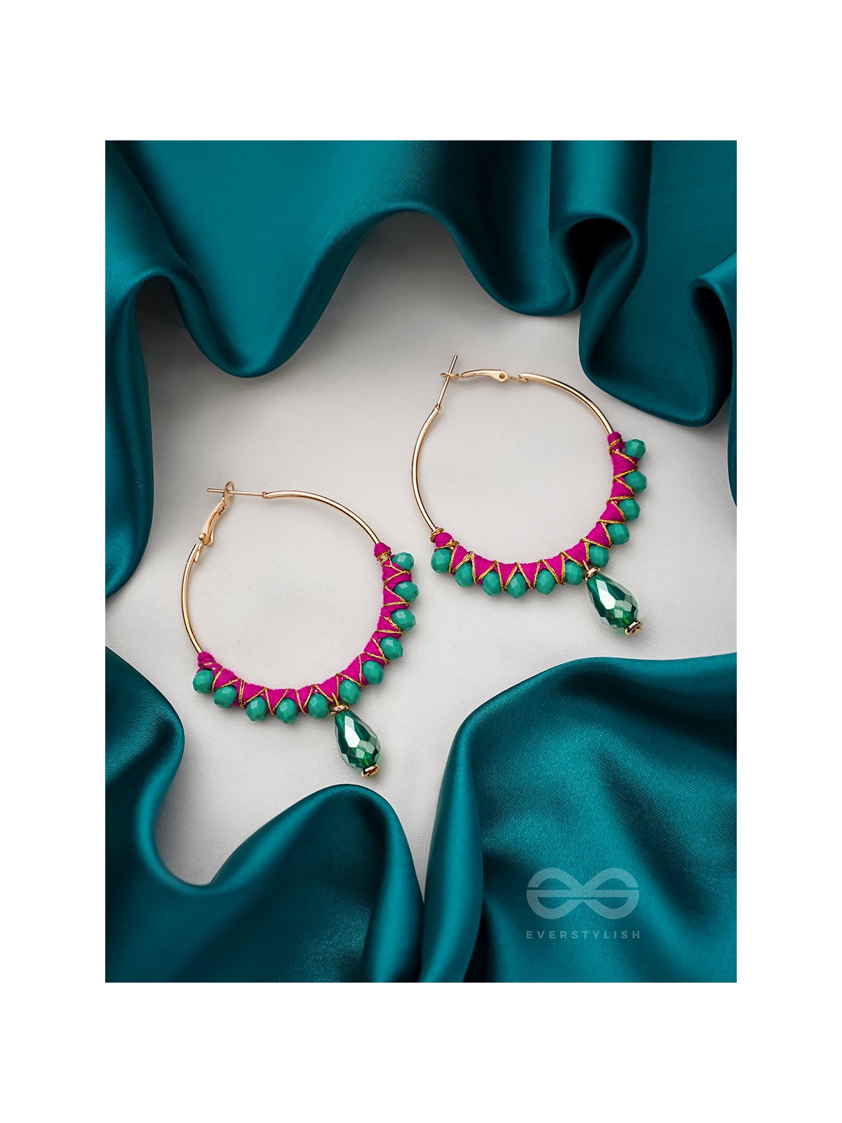 Half Moon Bay - Golden Embellished Earrings (Emerald Green)