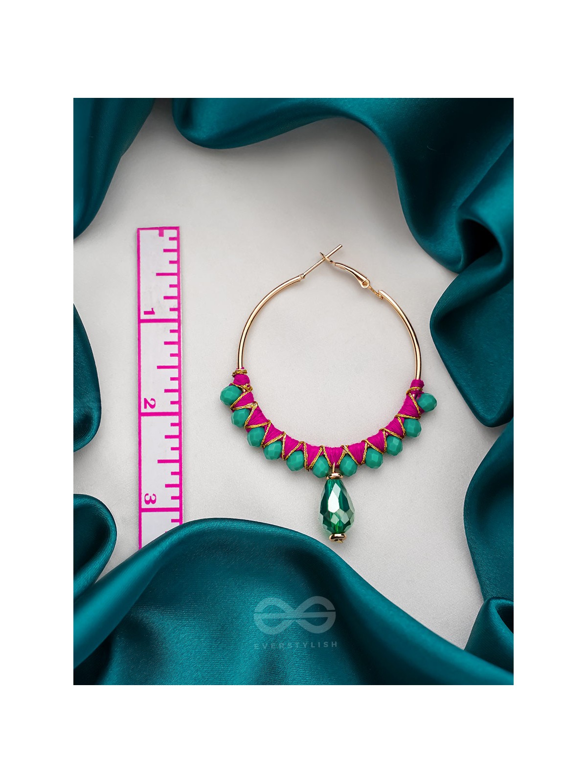 Half Moon Bay - Golden Embellished Earrings (Emerald Green)