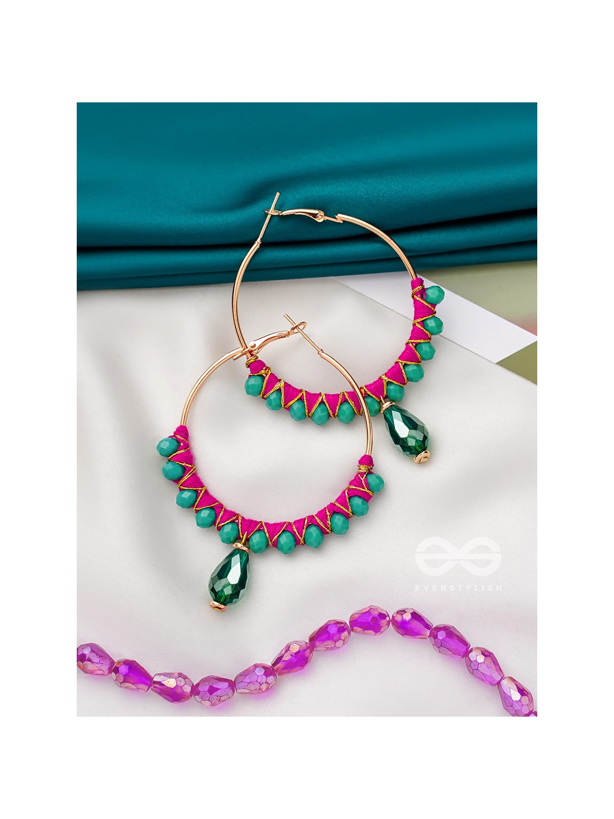 Half Moon Bay - Golden Embellished Earrings (Emerald Green)