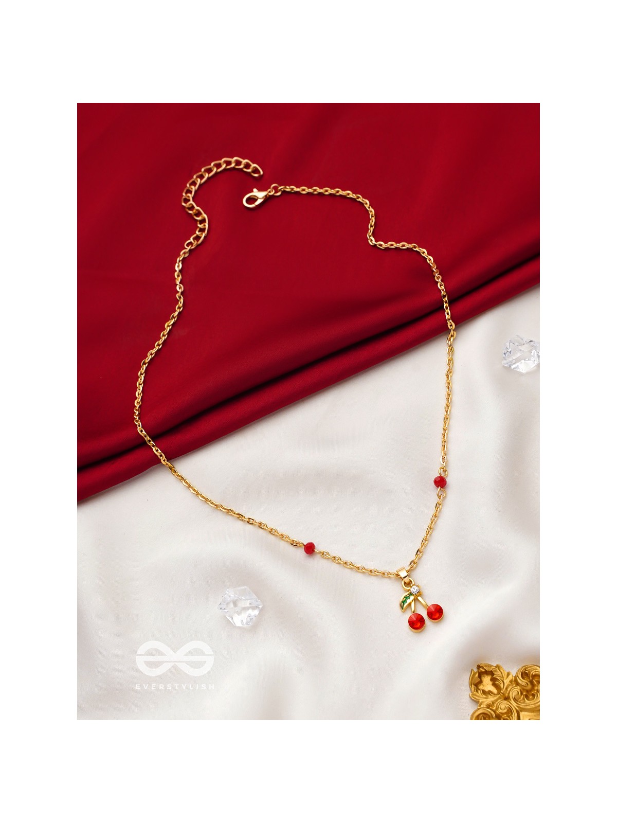 Cherry On The Cake- Golden Embellished Necklace With Anti-Tarnish Coating 