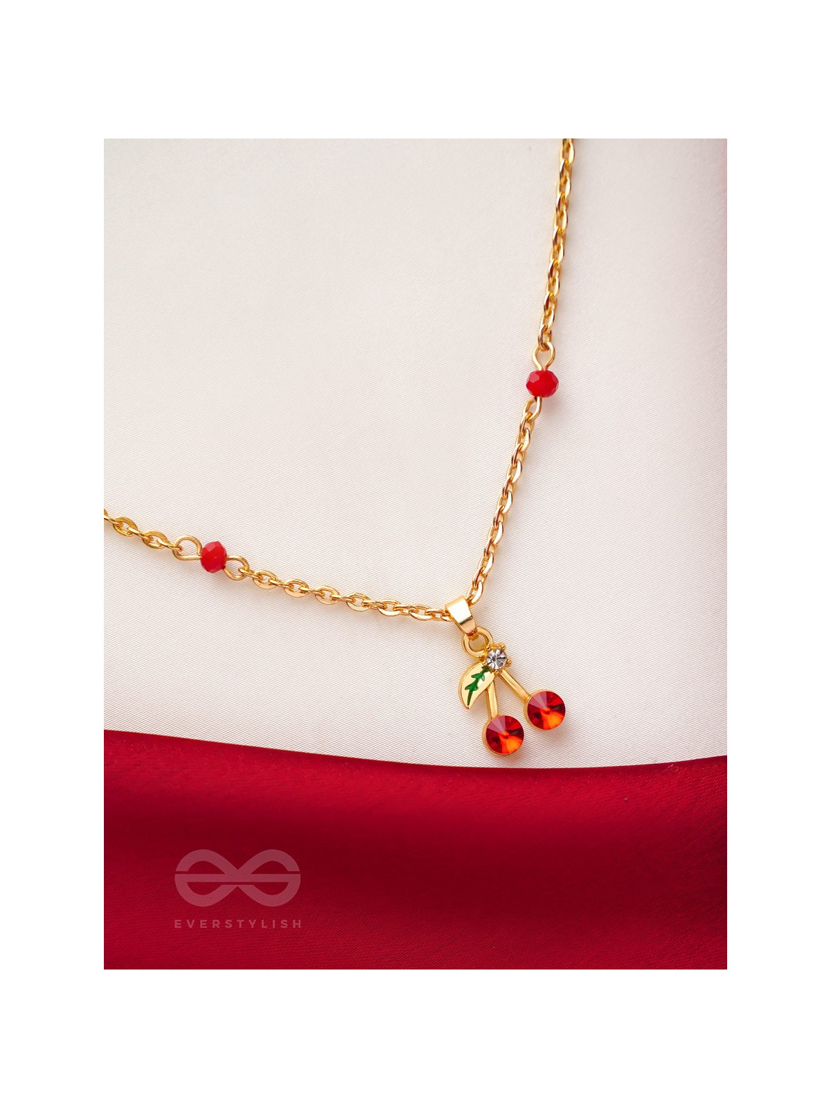 Cherry On The Cake- Golden Embellished Necklace With Anti-Tarnish Coating 