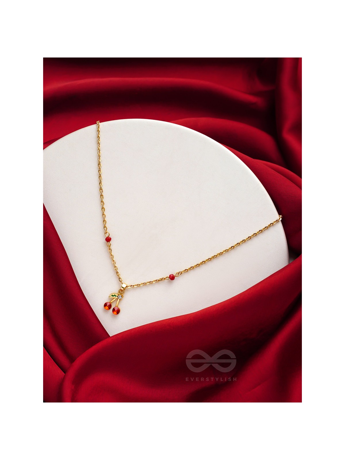 Cherry On The Cake- Golden Embellished Necklace With Anti-Tarnish Coating 
