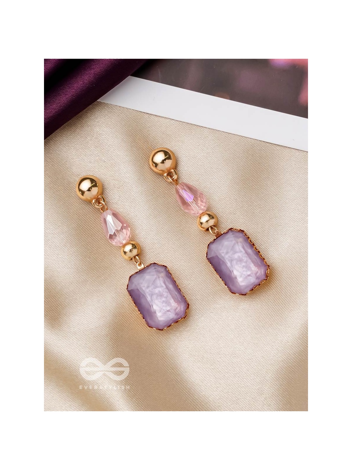 The Violet Mist- Golden Embellished Earrings