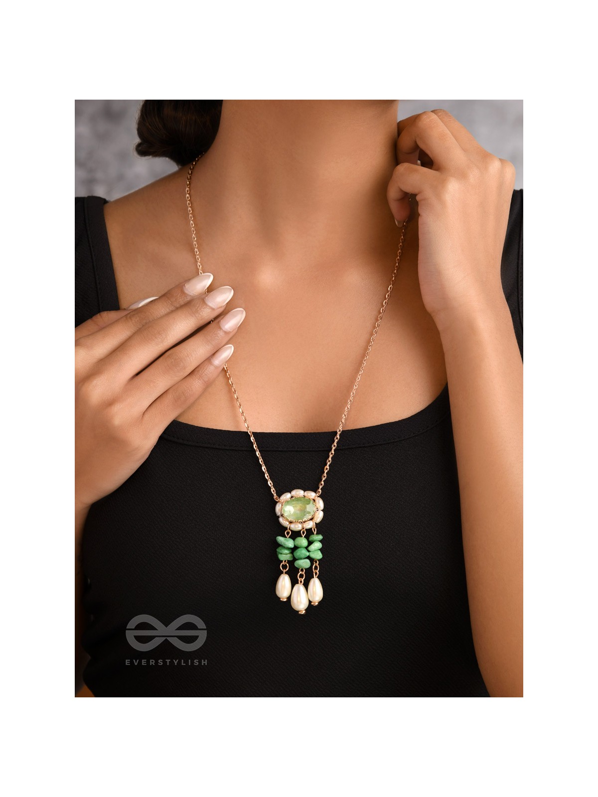 The Olive Garden- Golden Embellished Necklace With Anti-Tarnish Coating 