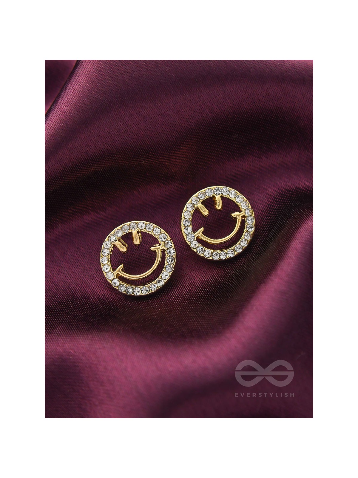 Gracious Grins- Rhinestones Studded Golden Earrings