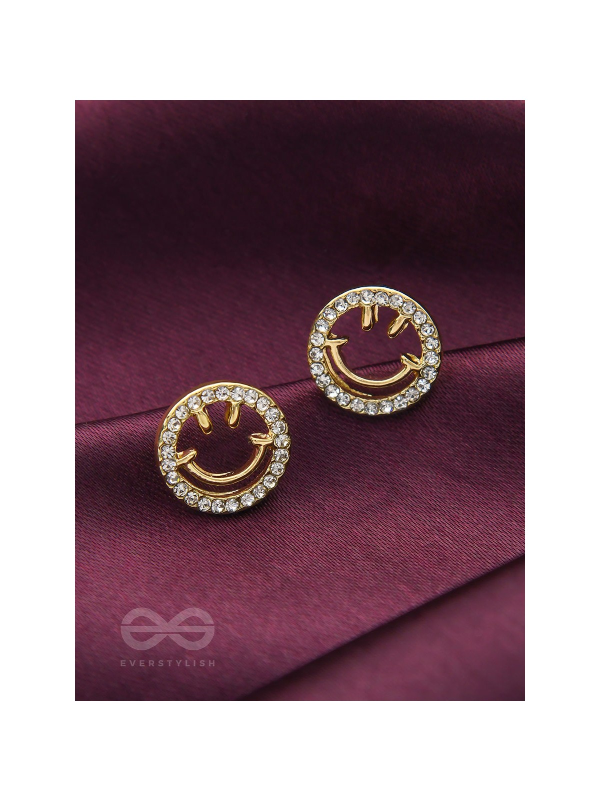 Gracious Grins- Rhinestones Studded Golden Earrings