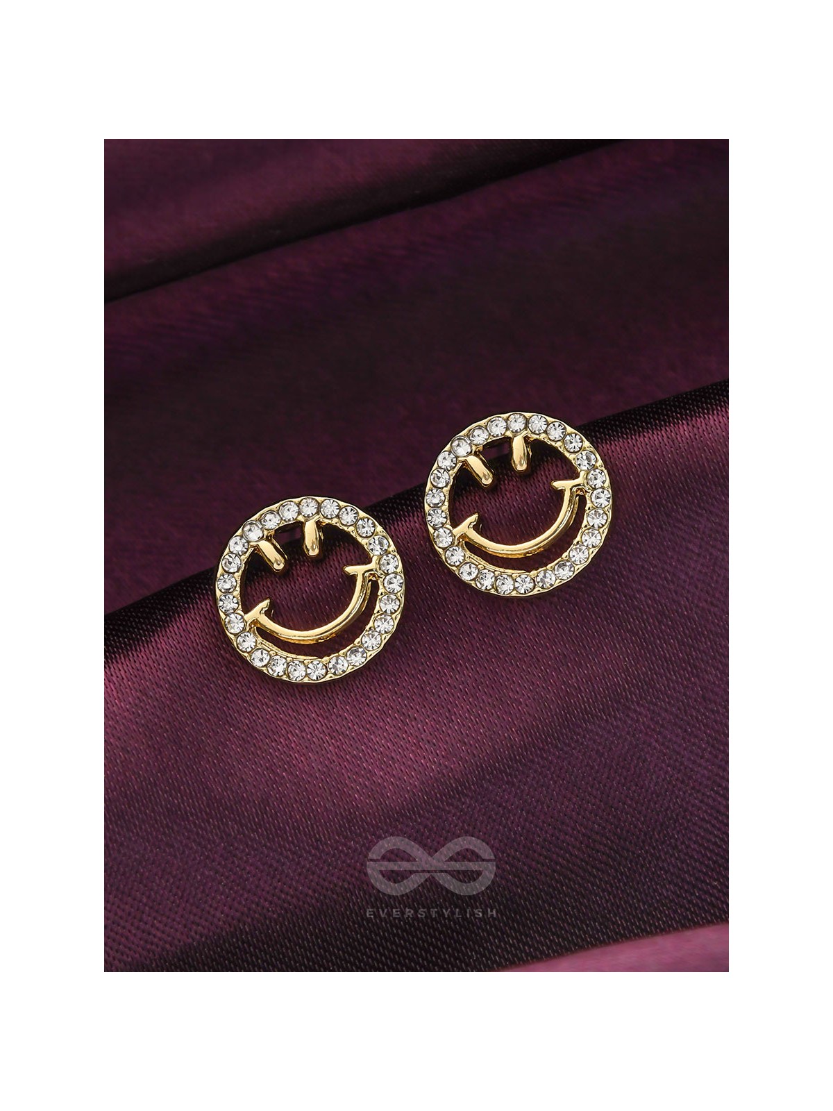 Gracious Grins- Rhinestones Studded Golden Earrings