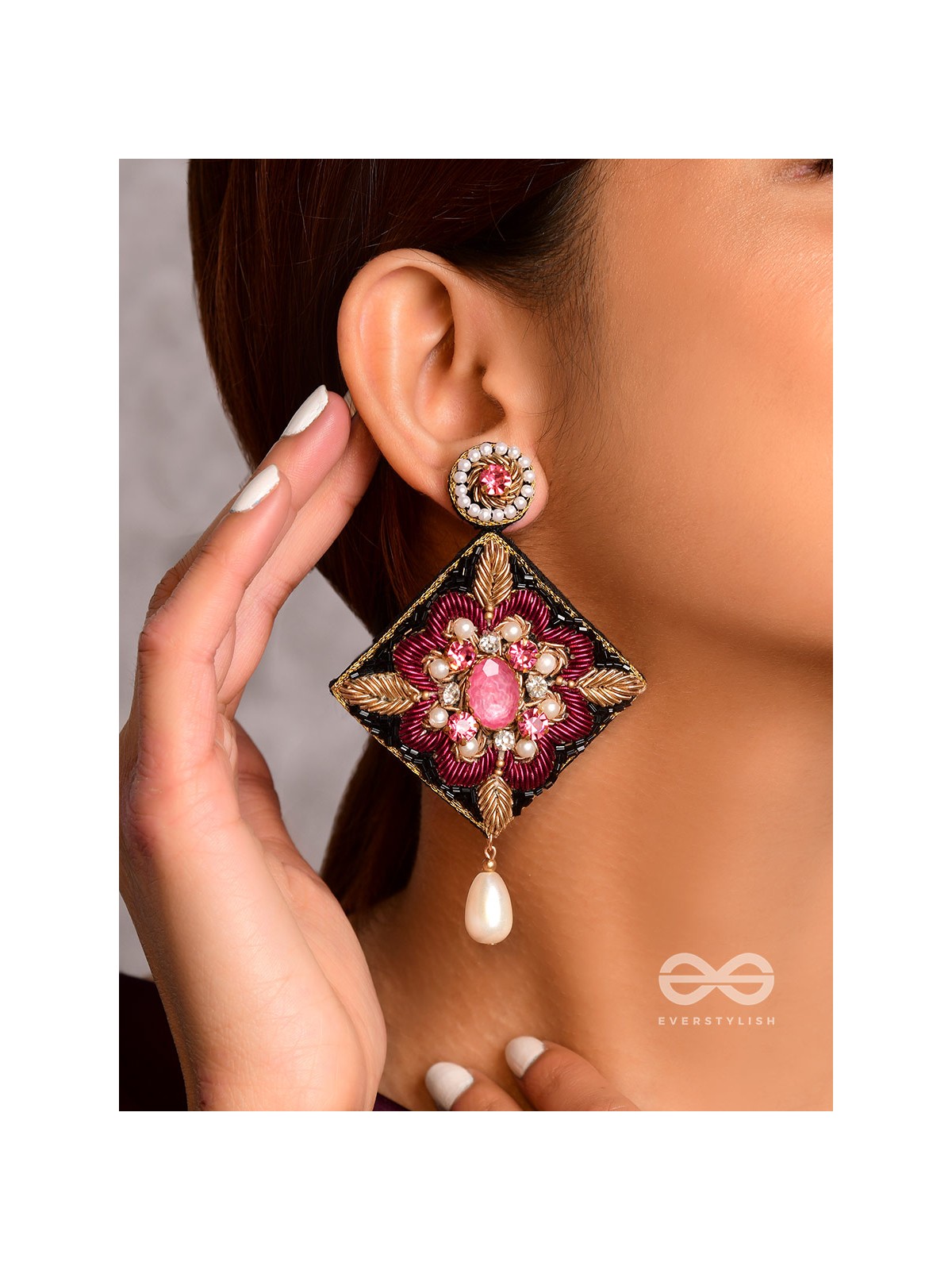 Kisalaya- The Delicate Bloom- Pearls and Stones Embroidered Earrings