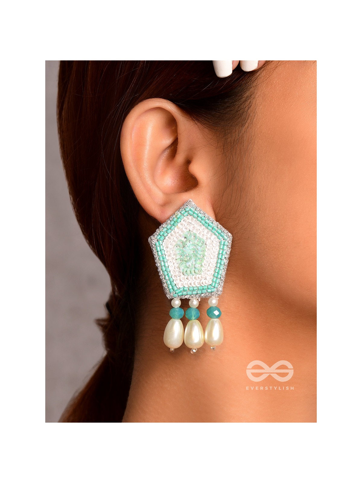 Avisha- The Blue Ocean- Sequins and Pearl Drops Embroidered Earrings