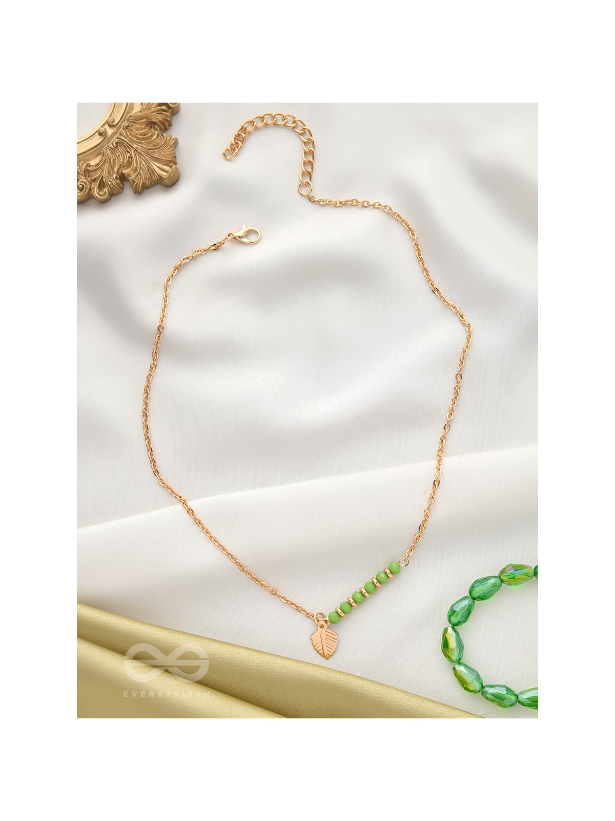 The Fig Leaf- Golden Embellished Necklace With Anti-Tarnish Coating 