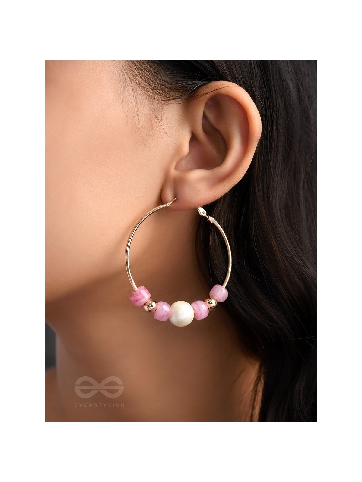 The Coral Ring- Golden Embellished Hoop Earrings