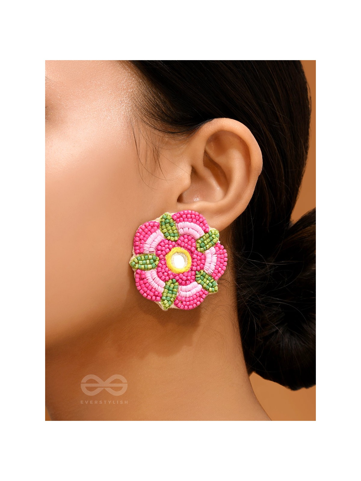 Saumana- The Pink Blossom- Resham and Mirror Embroidered Earrings