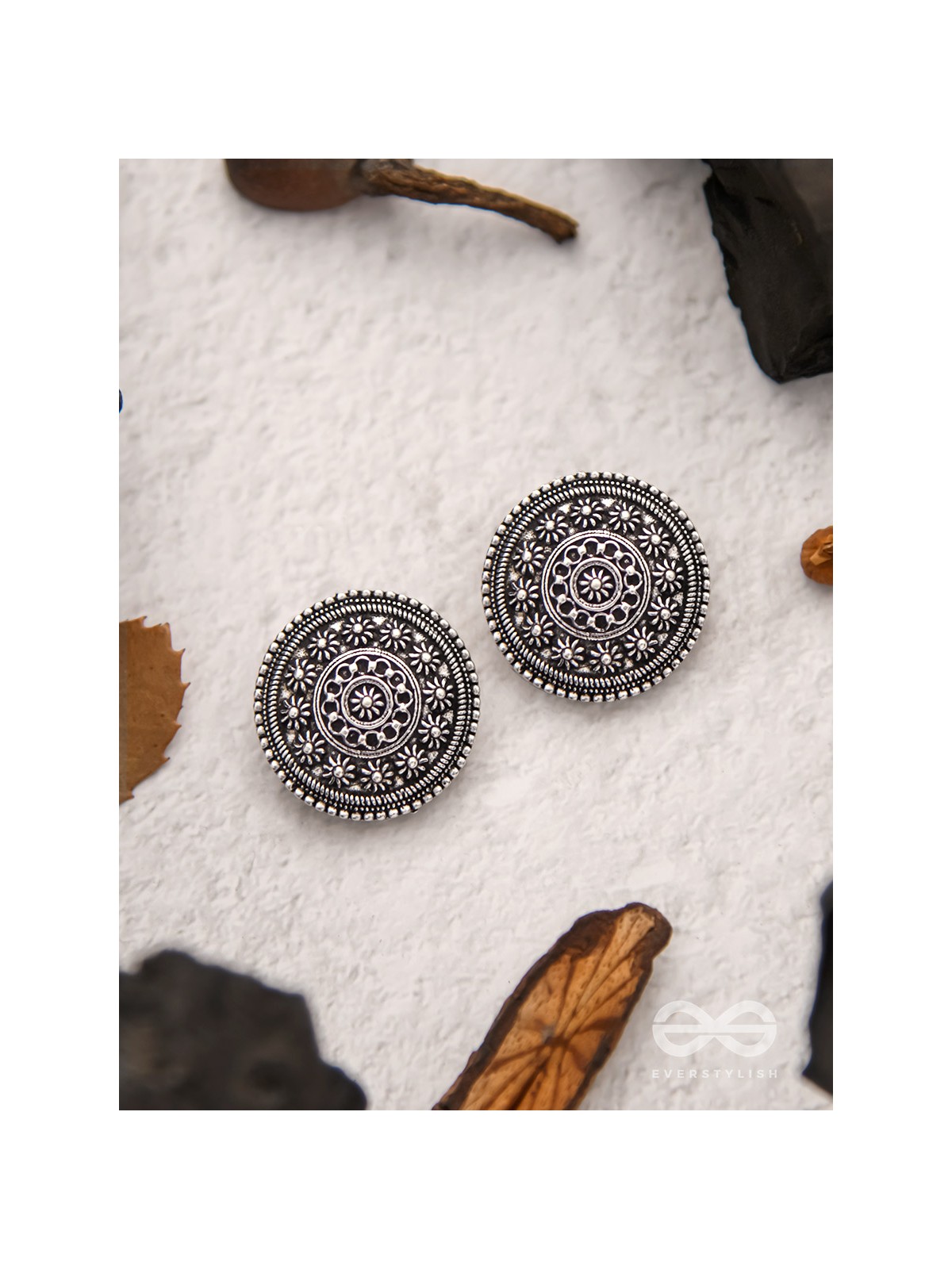 The Ebony Flowerbeds- Oxidised Stud Earrings