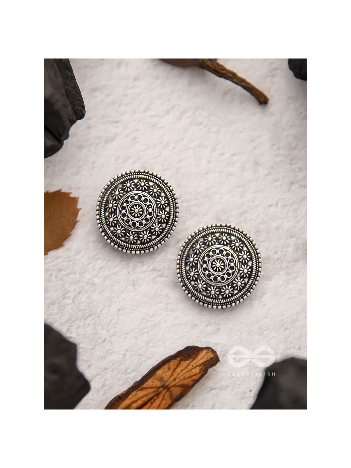The Ebony Flowerbeds- Oxidised Stud Earrings