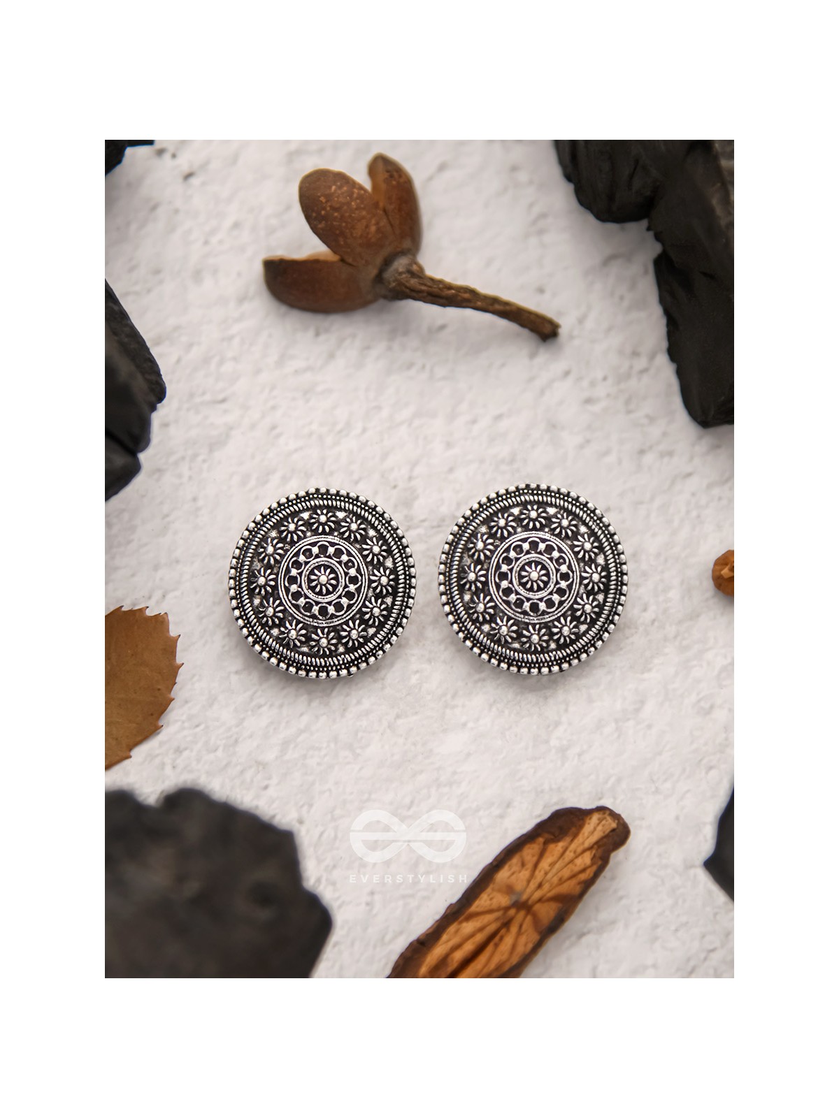 The Ebony Flowerbeds- Oxidised Stud Earrings
