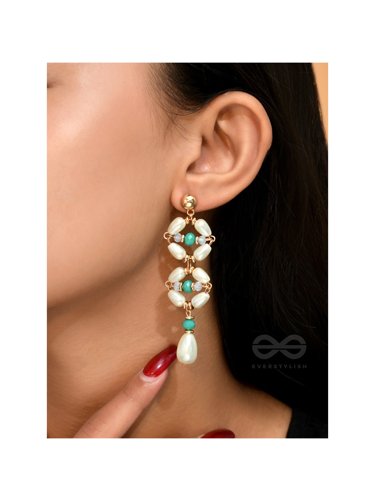 The White Willow- Golden Embellished Pearl Earrings