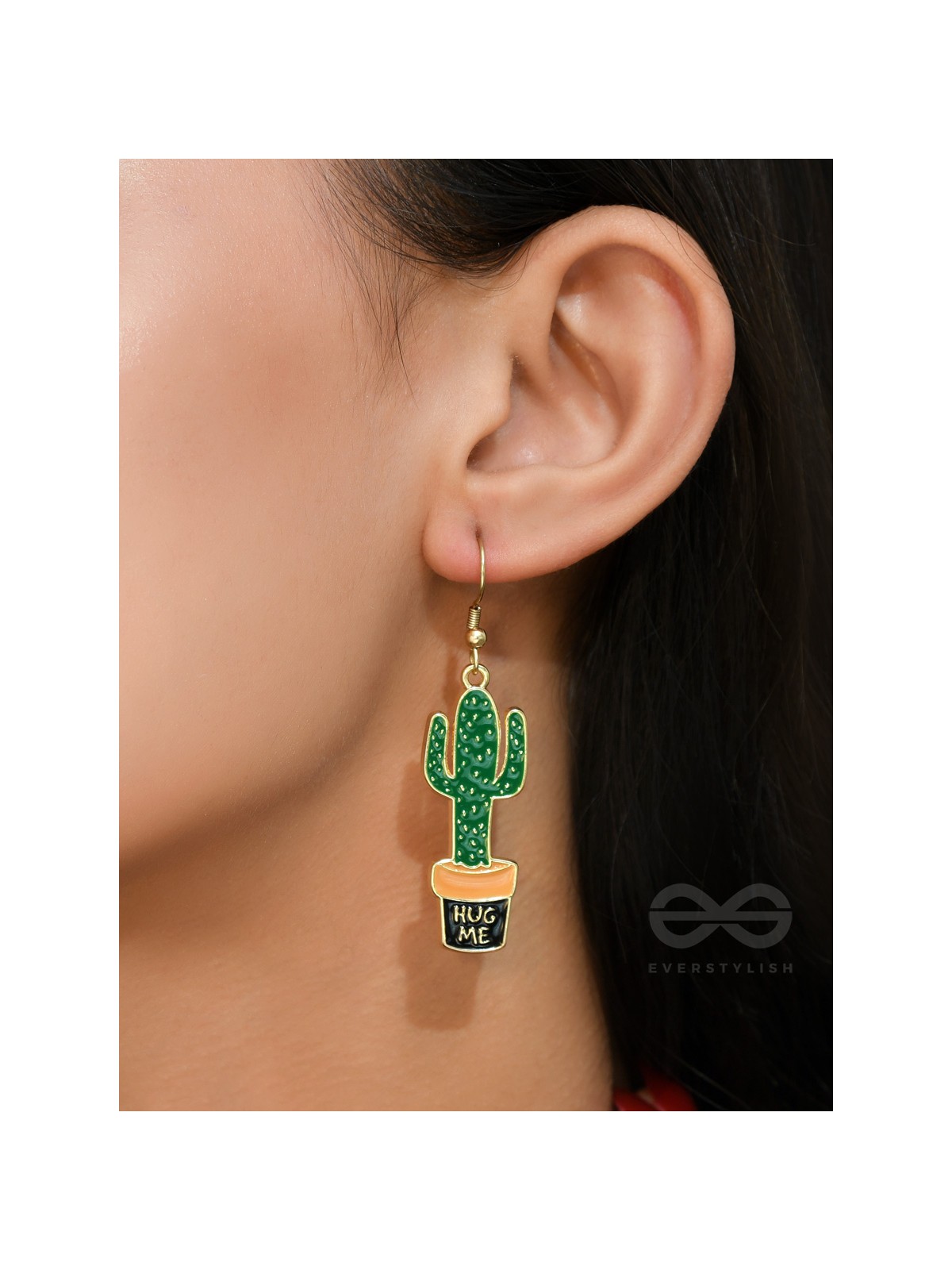 The Desert's Rose- Golden Cactus Enamelled  Earrings