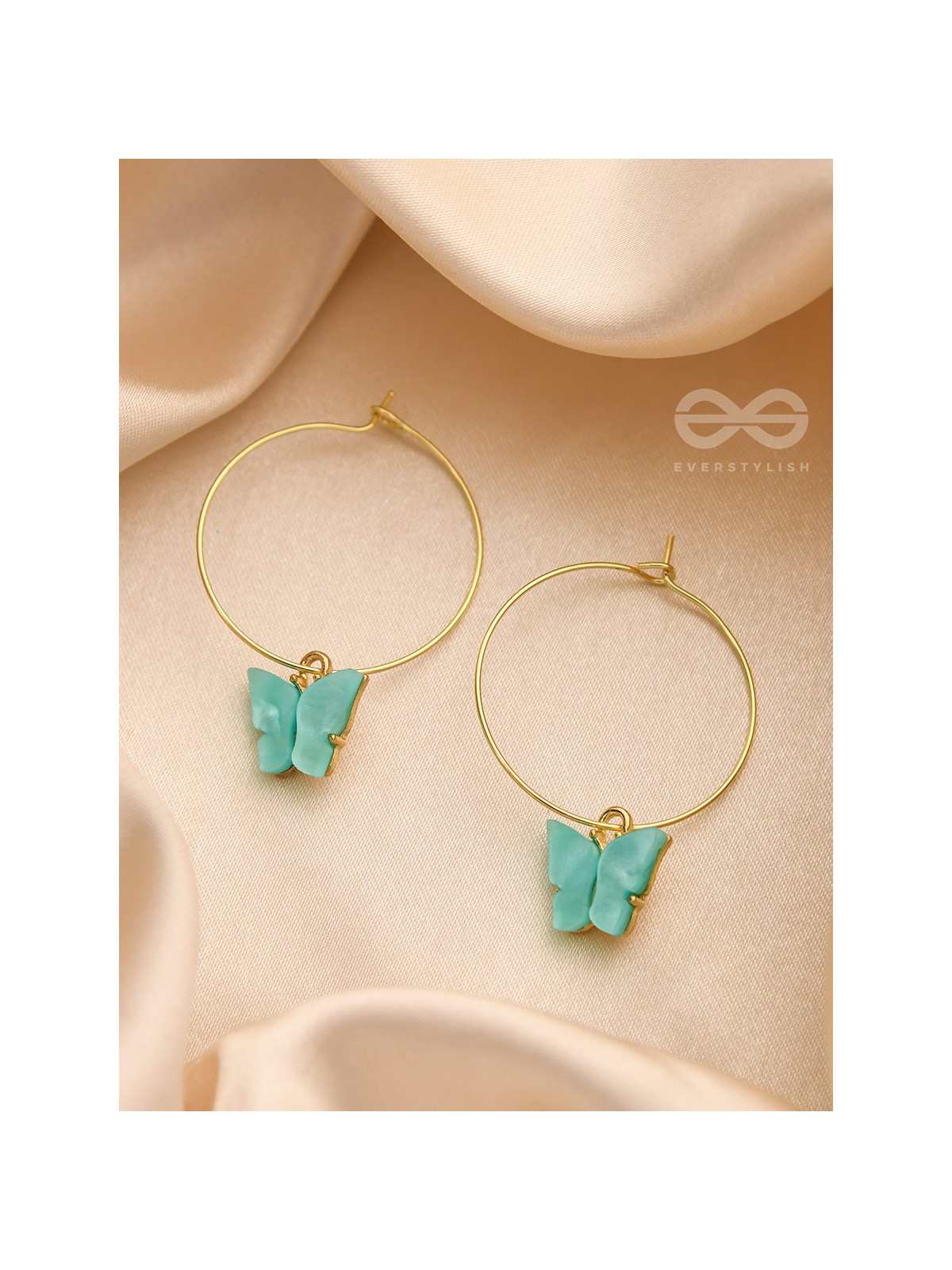 The Beauteous Butterfly Hoops (Blue) - Golden Casual Earrings