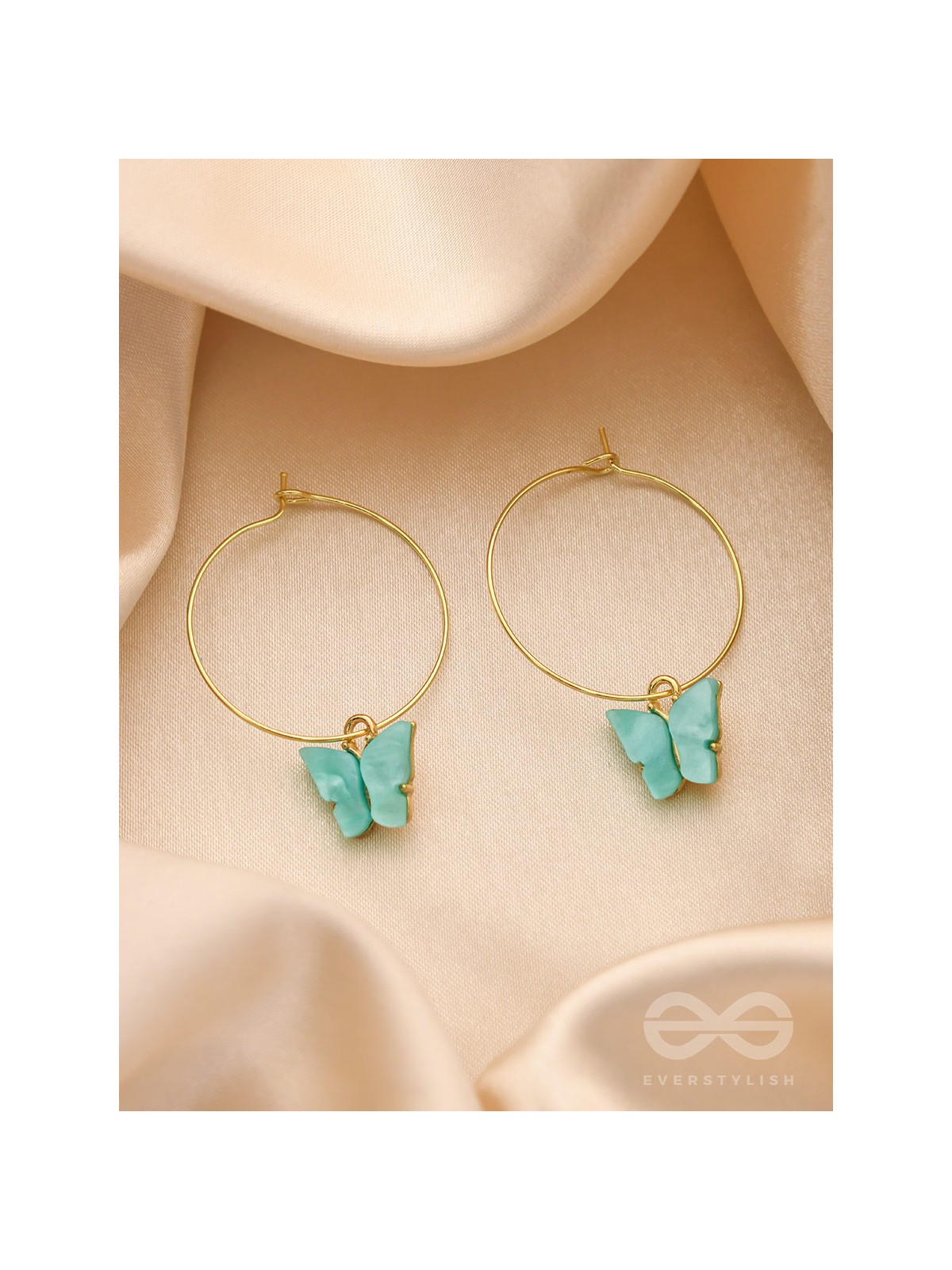 The Beauteous Butterfly Hoops (Blue) - Golden Casual Earrings