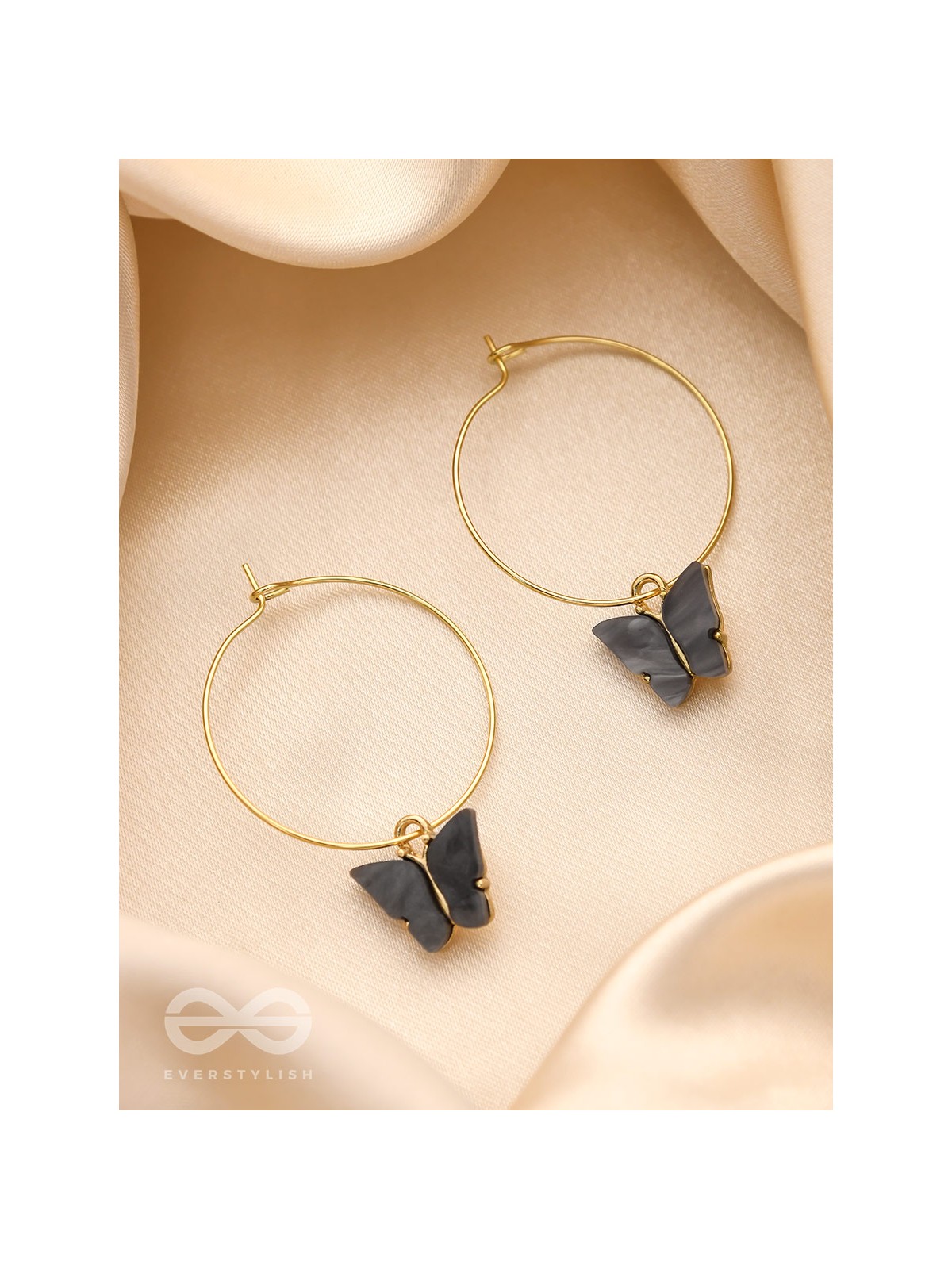 The Beauteous Butterfly Hoops (Grey) - Golden Casual Earrings